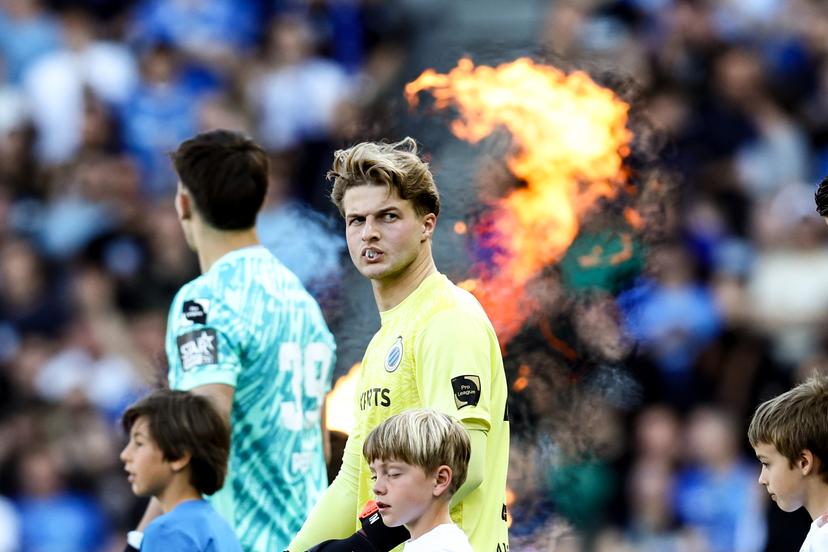Club's goalkeeper Nordin Jackers pictured at the start of a soccer match between KRC Genk and Club Brugge, Sunday 11 May 2025 in Genk, on day 8 (out of 10) of the Champions' Play-offs of the 2024-2025 'Jupiler Pro League' first division of the Belgian championship. BELGA PHOTO BRUNO FAHY
