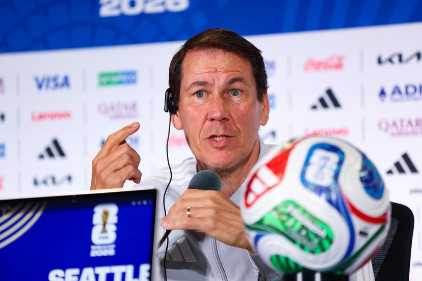 Belgium's head coach Rudi Garcia pictured during a press conference of Belgian national soccer team Red Devils, on Tuesday 30 June 2026 at Lumen Field,stadium Seattle, USA. The Rode Duivels - Diables Rouges qualified for the knockout stage of the 2026 FIFA World Cup, where they'll meet Senegal in the round of 32 on July 1st. BELGA PHOTO BRUNO FAHY