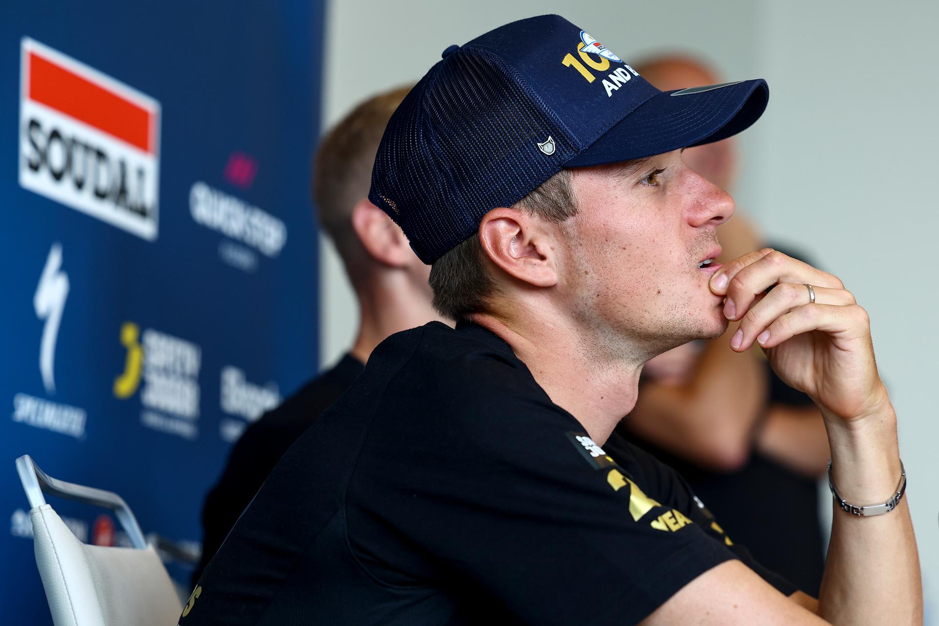 Belgian Remco Evenepoel of Soudal Quick-Step pictured during a press conference the first rest day of the 2025 Tour de France cycling race, on Tuesday 15 July 2025 in Toulouse, France. The 112th edition of the Tour de France starts on Saturday 5 July in Lille, France, and will finish in Paris, France on the 27th of July. BELGA PHOTO DAVID PINTENS