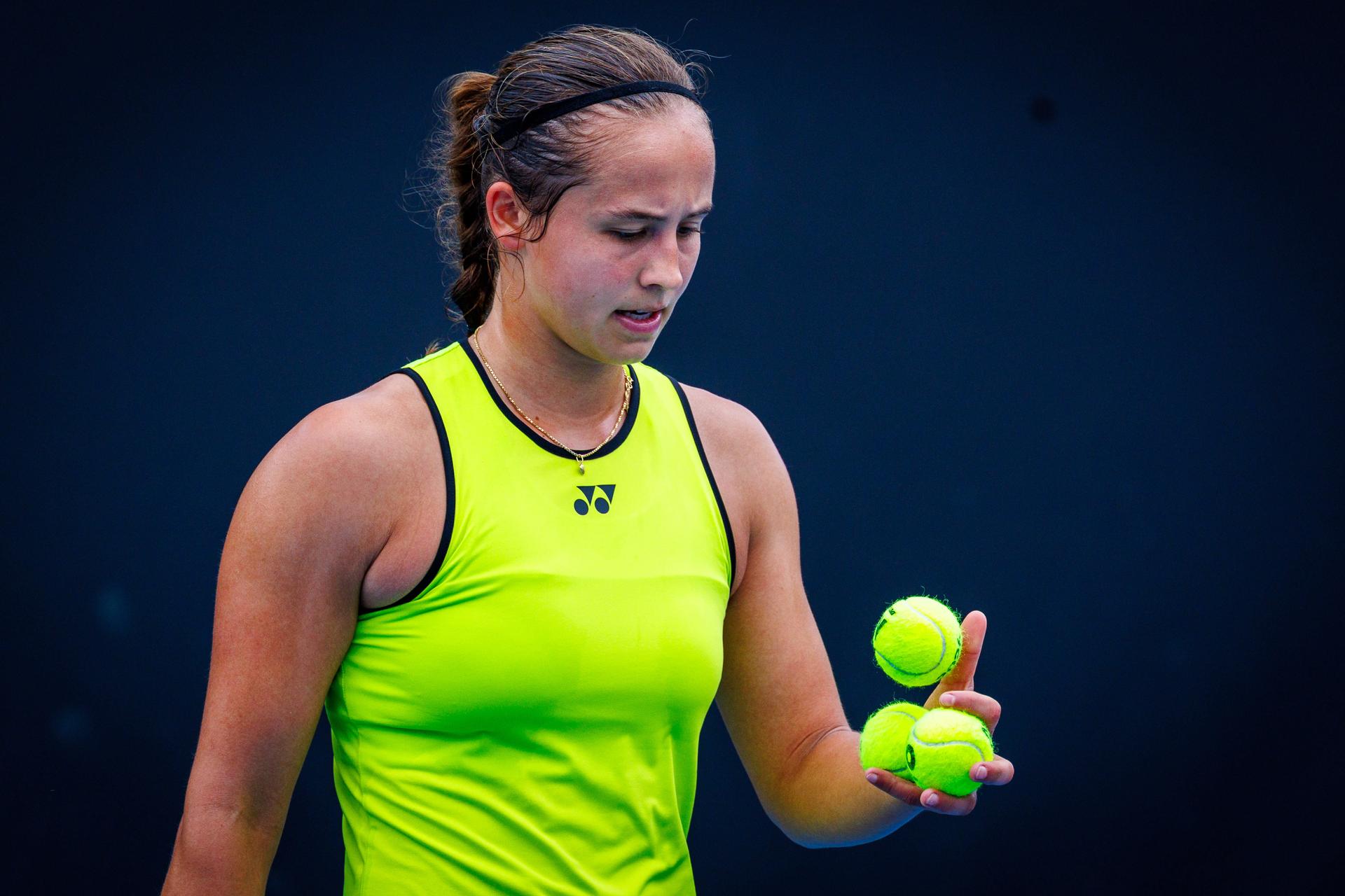Belgium¿s Hanne Vandewinkel during a qualifying match against USA¿s Carol Young Suh at the Australian Open, Melbourne Park, Melbourne, January 13, 2026.    Photo by Patrick Hamilton/SIPA USA) ---  BENELUX ONLY     ---