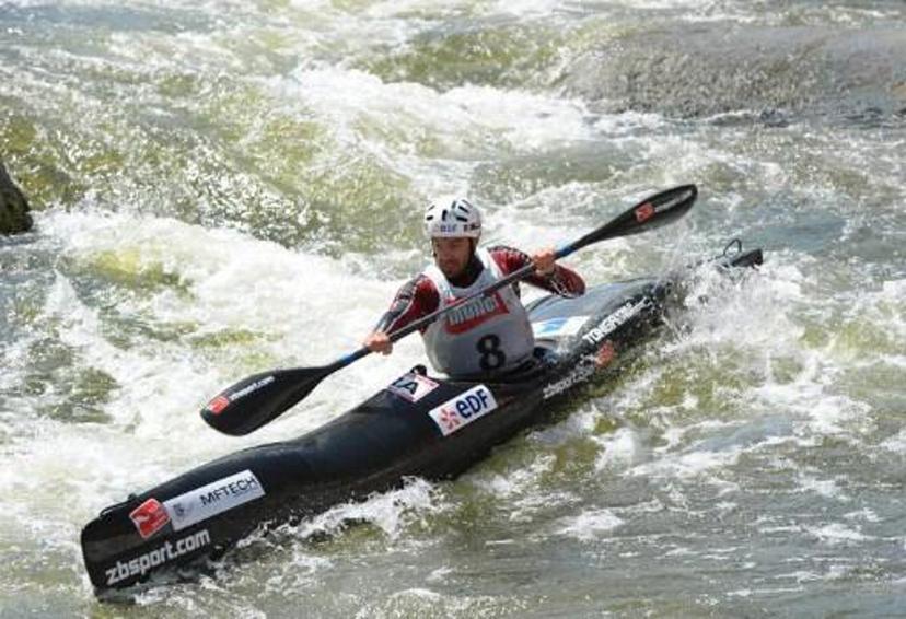 French Theo Devard competes in the Kayak K1 men race at the ICF Wildwater Canoeing Sprint World in the southern German city of  Augsburg, on June 12, 2011. AFP PHOTO/CHRISTOF STACHE