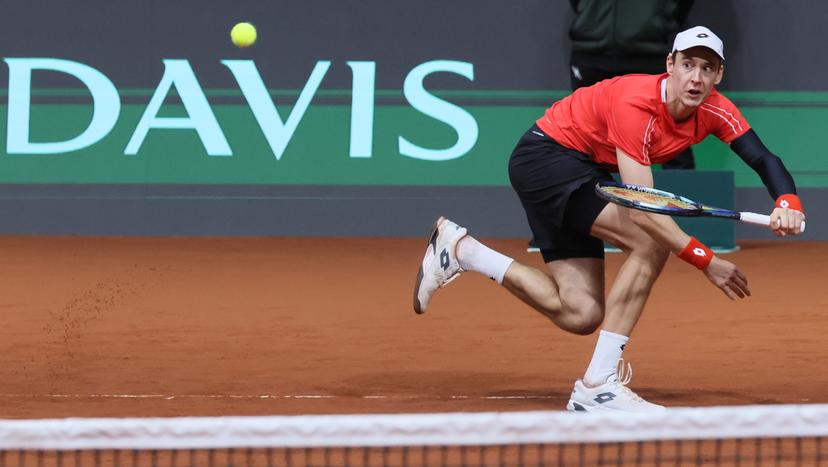 Belgian Joran Vliegen pictured in action during a doubles tennis match between Bulgarian Donski/Nesterov and Belgian Gille/Vliegen, match 3 of the qualifier of the Davis Cup on Sunday 08 February 2026, in Plovdiv, Bulgaria. Belgium will compete this weekend in the Davis Cup qualifiers against Bulgaria. BELGA PHOTO BENOIT DOPPAGNE