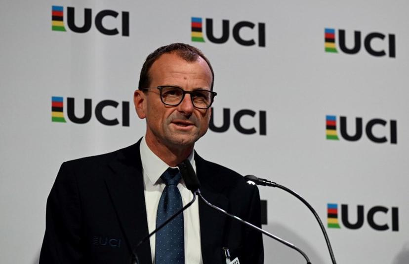 President of the French Cycling Federation Michel Callot speaks after the announcement that Haute-Savoie in France will host the 2027 UCI Cycling World Championships, at the UCI 2022 Road World Championship in Wollongong on September 22, 2022.  William WEST / AFP