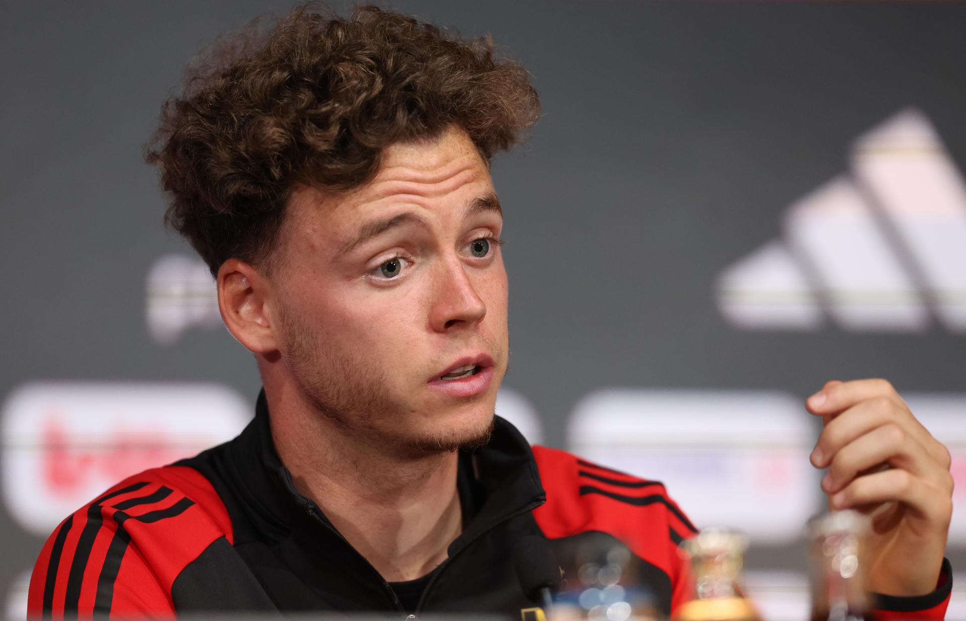 Belgium's Maxim De Cuyper pictured during a press conference of the Red Devils, the Belgian national soccer team, at the Proximus Basecamp in Tubize, Tuesday 02 September 2025. The team is preparing for the matches against Liechtenstein (04/09) and Kazakhstan (07/09). BELGA PHOTO VIRGINIE LEFOUR