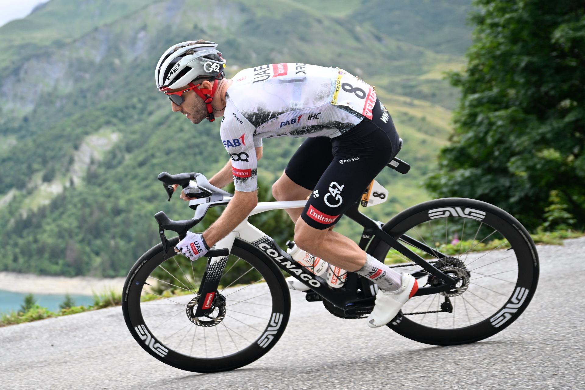 British Adam Yates of UAE Team Emirates-XRG pictured in action during stage 19 of the 2025 Tour de France cycling race, from Albertville to La Plagne (130km), on Friday 25 July 2025 in France. The 112th edition of the Tour de France starts on Saturday 5 July in Lille, France, and will finish in Paris, France on the 27th of July.   BELGA PHOTO JASPER JACOBS