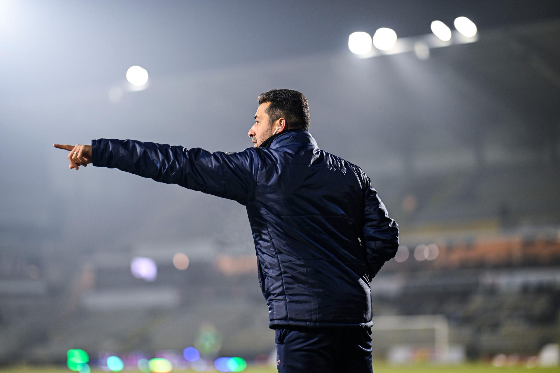 Essevee's assistant coach Mohamed Messoudi pictured during a soccer match between Lierse SK and Zulte Waregem, Friday 14 February 2025 in Lier, on day 22 of the 2024-2025 'Challenger Pro League' 1B second division of the Belgian championship. BELGA PHOTO TOM GOYVAERTS