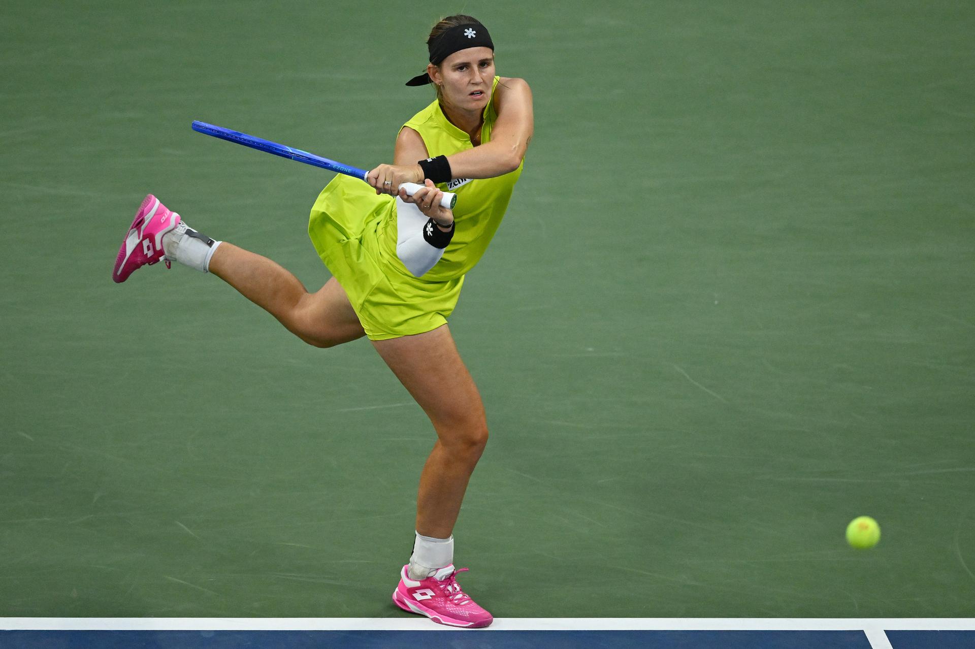 Belgian Greet Minnen pictured in action during a tennis match against Japanese Osaka, in the first round of the women's singles of the 2025 US Open Grand Slam tennis tournament in New York City, USA, Tuesday 26 August 2025. BELGA PHOTO TONY BEHAR