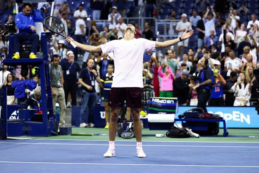 Germany's Alexander Zverev celebrates after defeating Italy's Lorenzo Sonego during the men's singles first-round tennis match on day three of the US Open tennis tournament at the USTA Billie Jean King National Tennis Center in New York City in the early hours of September 2, 2026.  CHARLY TRIBALLEAU / AFP