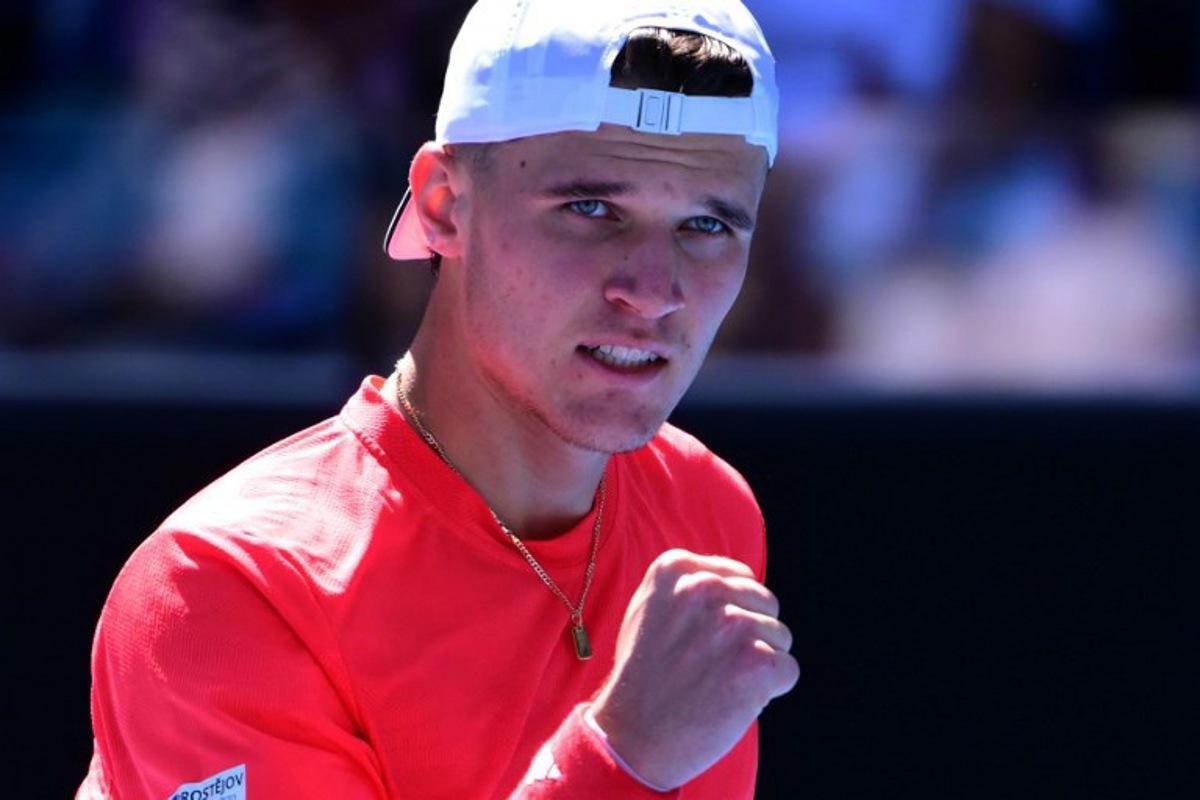 Czech Republic's Jakub Mensik reacts on a point against Spain's Alejandro Davidovich Fokina during their men's singles match on day six of the Australian Open tennis tournament in Melbourne on January 17, 2025.   Yuichi YAMAZAKI / AFP