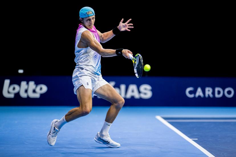 Belgian Tibo Colson pictured in action during the European Open ATP tennis tournament in Brussels, on Monday 13 October 2025. This year's edition of the tournament is taking place from 12 to 19 October 2025. BELGA PHOTO JASPER JACOBS