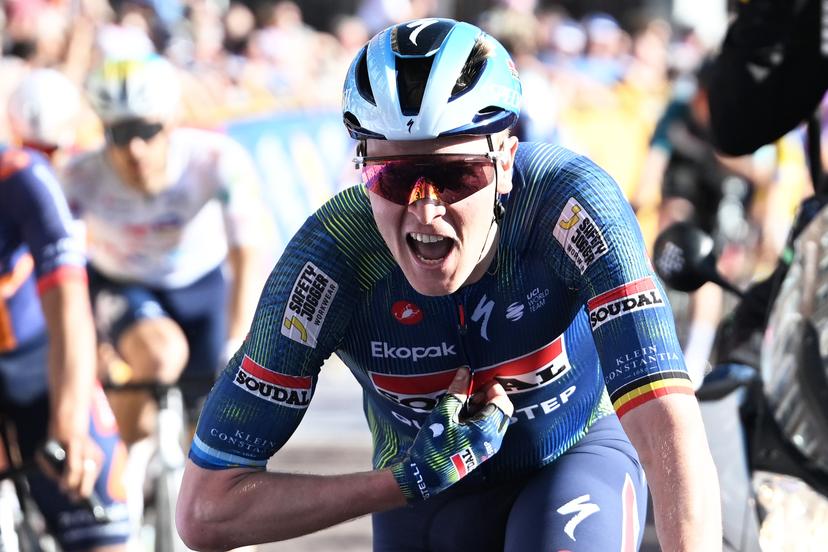 Belgian Tim Merlier of Soudal Quick-Step celebrates after winning the men's race of the 'Scheldeprijs' one day cycling event, 205,2km from Terneuzen, the Netherlands to Schoten, Belgium on Wednesday 08 April 2026. BELGA PHOTO MAARTEN STRAETEMANS