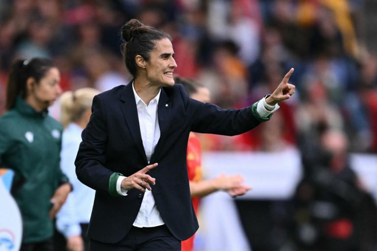 Spain's head coach Montse Tome reacts during the UEFA Women's Euro 2025 final football match between England and Spain at the St. Jakob-Park Stadium in Basel, on July 27, 2025.  SEBASTIEN BOZON / AFP