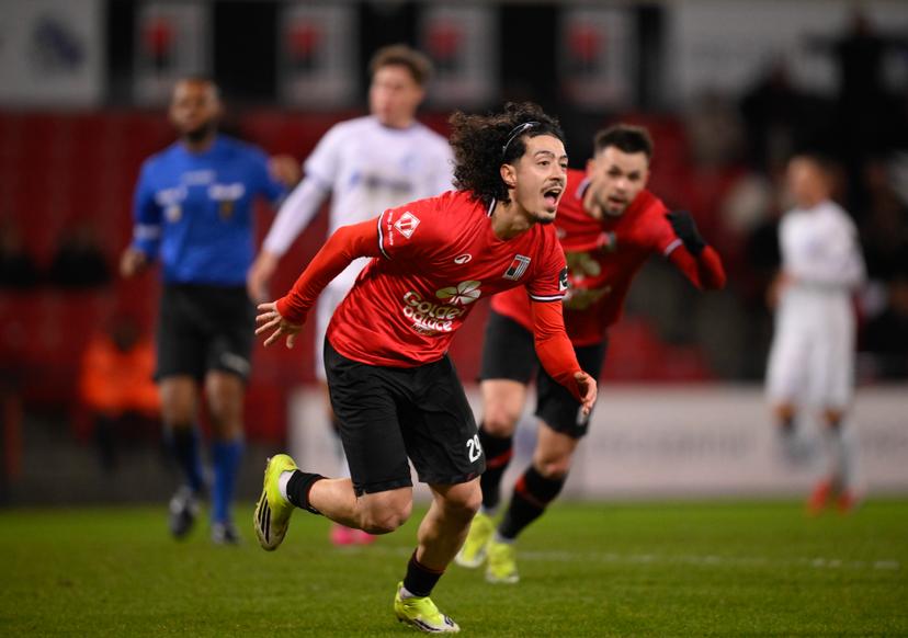 Rwdm's Maurer Aiman celebrates after scoring during a soccer game between RWDM Brussels and Jong KAA Gent, Saturday 31 January 2026 in Brussels, on day 23 of the 2025-2026 'Challenger Pro League' 1B second division of the Belgian championship. BELGA PHOTO JOHN THYS