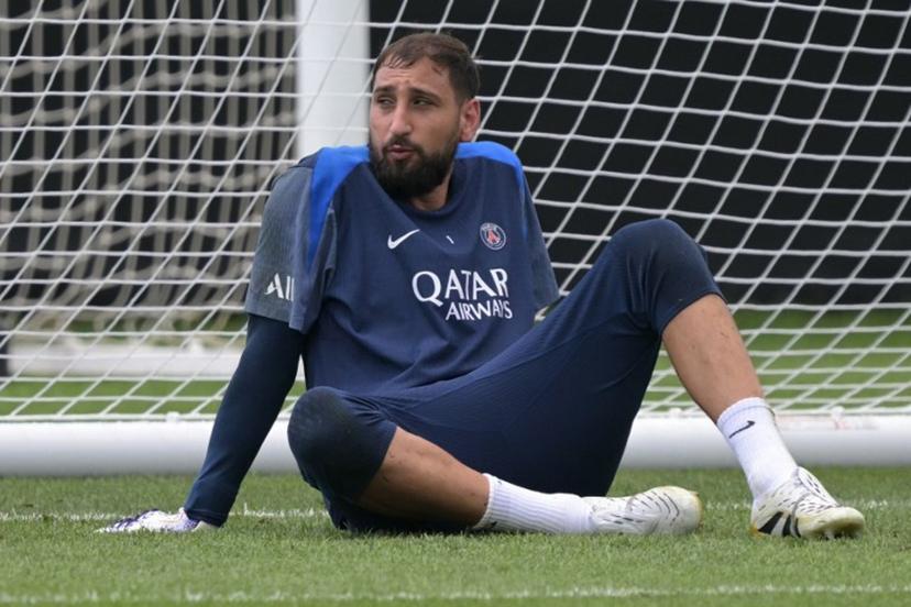 Paris Saint-Germain's Italian goalkeeper #01 Gianluigi Donnarumma takes part in a training session at Rutgers University in Piscataway, New Jersey, on July 11, 2025, ahead of the FIFA Club World Cup 2025 final football match between England's Chelsea and France's Paris Saint-Germain.  JUAN MABROMATA / AFP