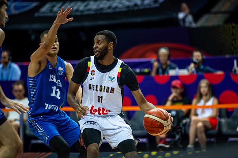 Belgium's Loic Schwartz pictured in action during a basketball match between Belgium's national team Belgian Lions and Israel, Tuesday 02 September 2025 in Katowice, Poland, the fourth game of the group stage of the Eurobasket 2025 European championships, in the group D. BELGA PHOTO LUKASZ SKWIOT *** BELGIUM ONLY ***