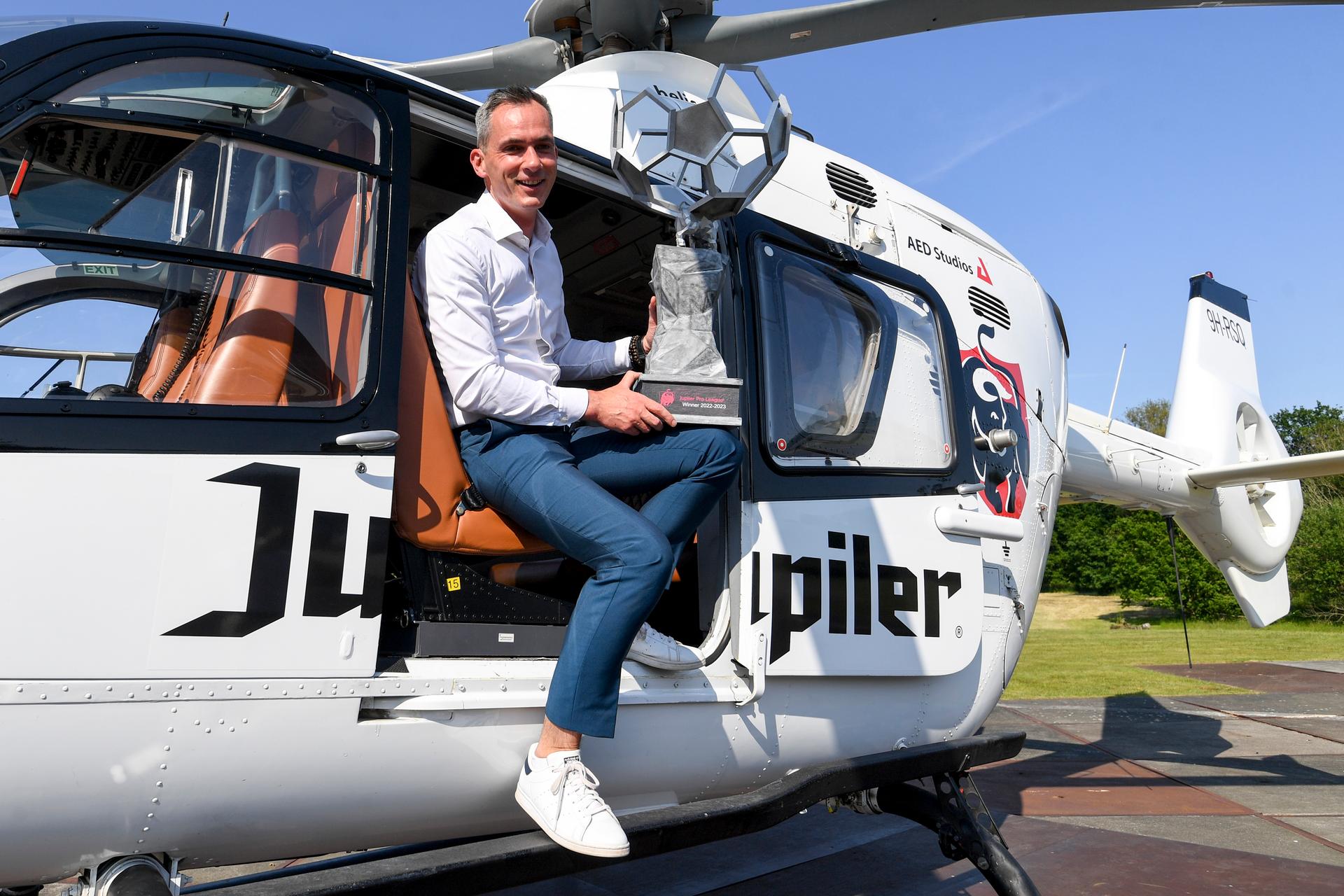 Pro league CEO Lorin Parys pictured ahead of the transport of the Jupiler Pro League trophy by helicopter, from Lint, Sunday 04 June 2023. On the last day of the Jupiler Pro League 2022-2023 season, three teams are still in the running to become champion: RAFC Antwerp, Union SG and KRC Genk. BELGA PHOTO FREDERIC SIERAKOWSKI