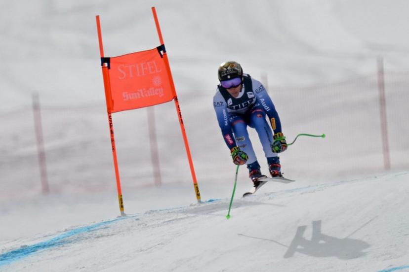 Italy's Federica Brignone skis during the women's downhill training at the Audi FIS Ski World Cup Sun Valley Finals in Sun Valley, Idaho, on March 21, 2025.   Patrick T. Fallon / AFP