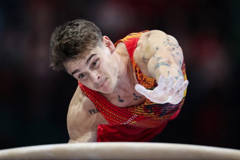 Belgium's Victor Martinez competes on the vault during the Men's all around final of the Men's and Women's Artistic Gymnastics European Championships in Leipzig, eastern Germany on May 29, 2025.  Ronny HARTMANN / afp