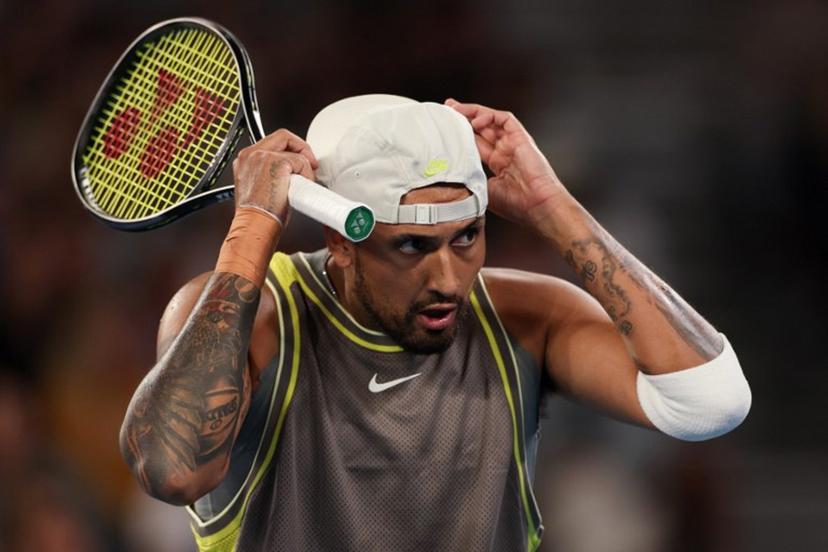 Australia's Nick Kyrgios reacts after a point against Australia's James Duckworth and Aleksandar Vukic during their men's doubles match on day five of the Australian Open tennis tournament in Melbourne on January 16, 2025.  Adrian DENNIS / AFP