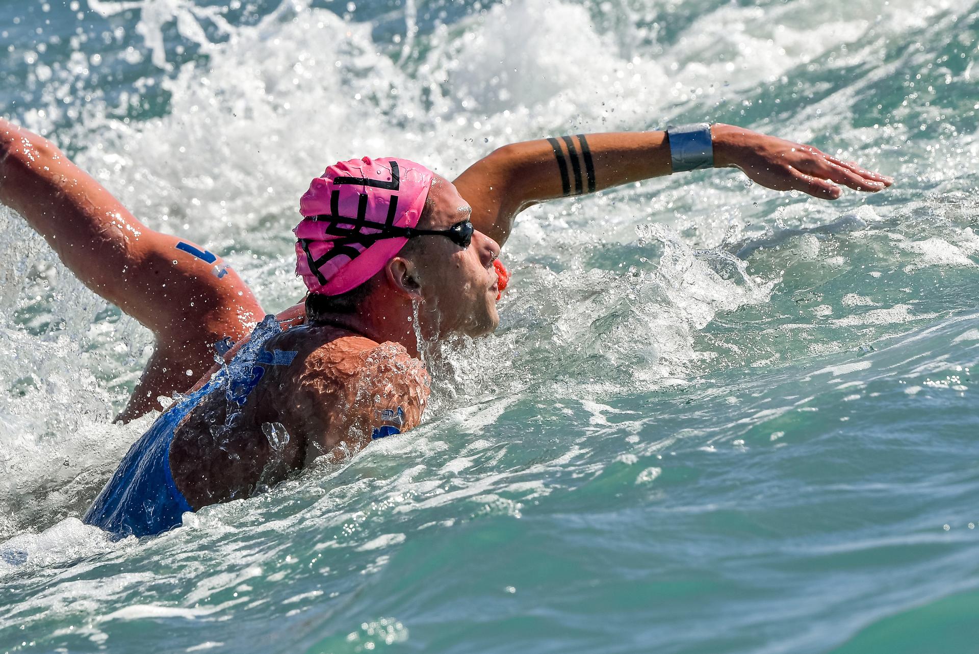 Belgian Logan Vanhuys and pictured in action during the men's 10km open water at the swimming European championships in Rome, Italy, Sunday 21 August 2022. The European Swimming Championships 2022 take place from 11 to 21 August. BELGA PHOTO NIKOLA KRSTIC