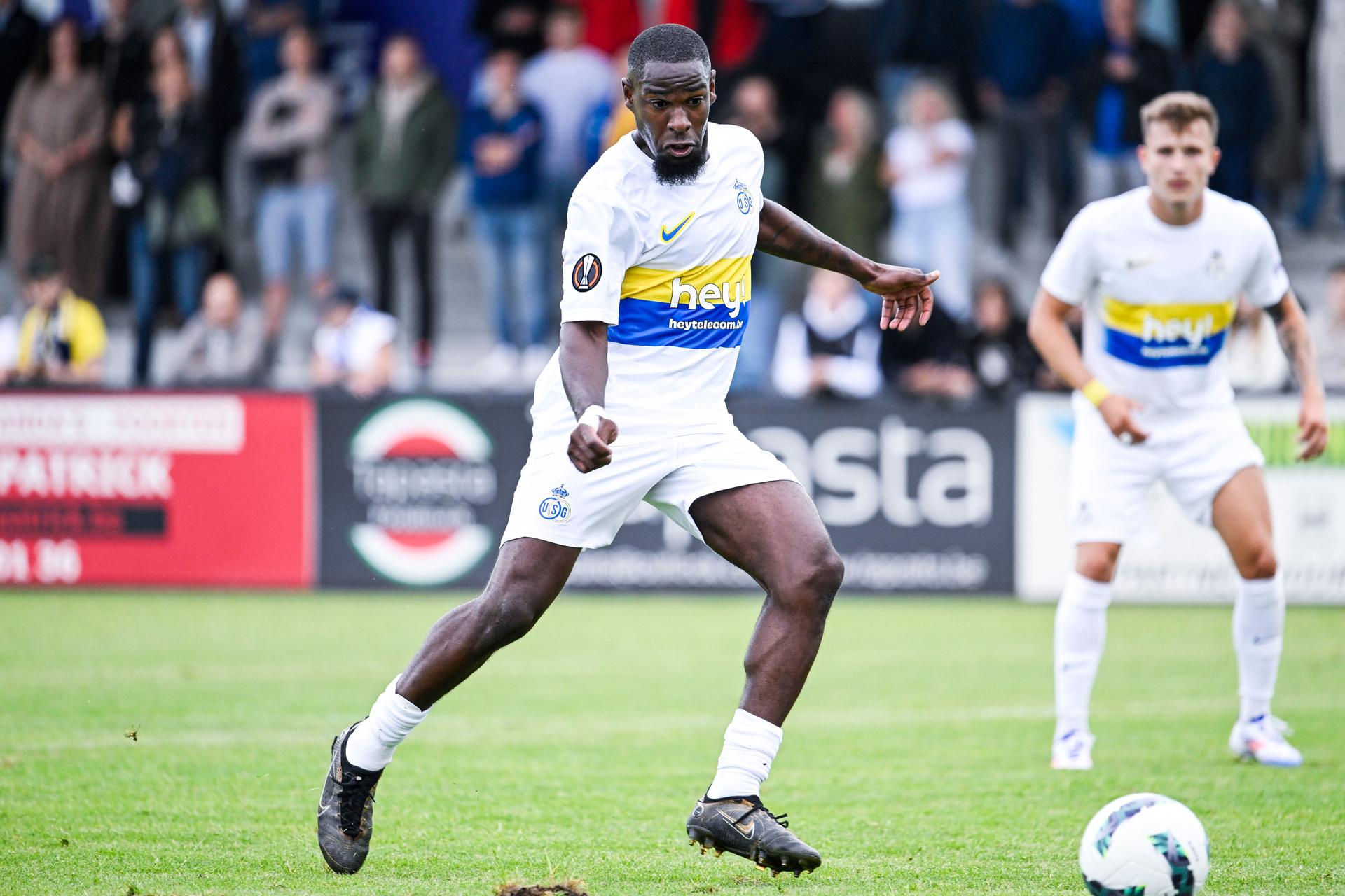 Union's Cristian Bokoya Makate pictured in action during a friendly soccer game between amateur club KFC Nijlen and 1st division team Union Saint-Gilloise, Tuesday 02 July 2024 in Merelbeke, in preparation of the upcoming 2024-2025 season of the Jupiler Pro League. BELGA PHOTO TOM GOYVAERTS