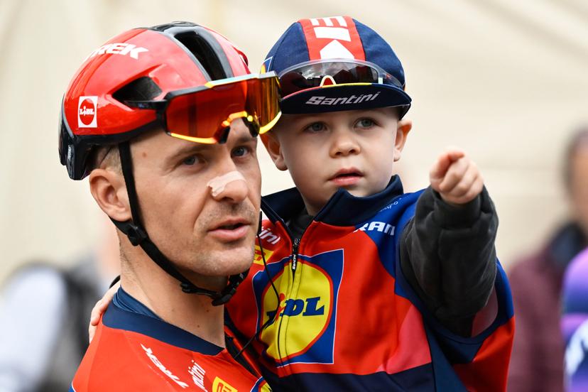 Belgian Edward Theuns of Lidl-Trek and his son Scott pictured at the start of the second stage of the Tirreno-Adriatico cycling race, a 189km race from Camaiore to Follonica, Italy, Tuesday 11 March 2025. BELGA PHOTO DIRK WAEM