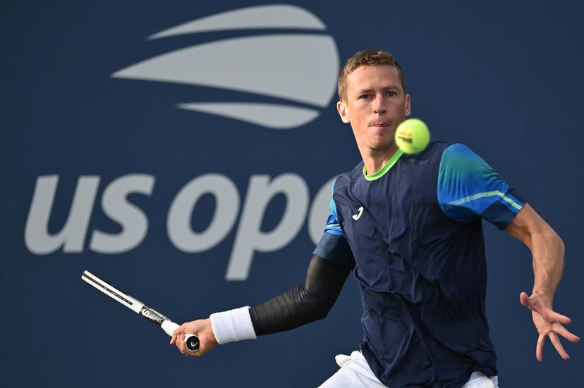 Belgian Kimmer Coppejans pictured in action during a tennis match against Argentine Barrena, in the first round of the qualifications for the men's singles of 2025 US Open Grand Slam tennis tournament in New York City, USA, Tuesday 19 August 2025. Coppejans won 6-4, 7-6, 6-3. BELGA PHOTO TONY BEHAR
