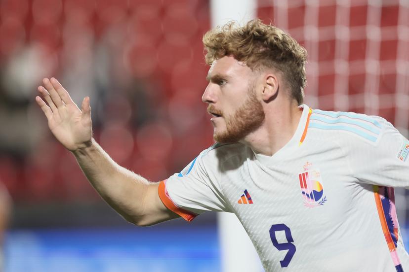 Belgium's Yorbe Vertessen celebrates after scoring during the third game of the group stage (group A) between Portugal and Belgium at the UEFA Under21 European Championships, in Tbilisi, Georgia, Tuesday 27 June 2023. The UEFA Under21 European Championships take place from 21 June to 08 July in Georgia and Romania. BELGA PHOTO BRUNO FAHY