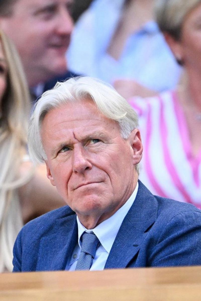 Sweden's former tennis player Bjorn Borg sits in the Royal Box, on Centre Court, during the women's singles semi-final tennis match between US player Amanda Anisimova and Belarus's Aryna Sabalenka on the eleventh day of the 2025 Wimbledon Championships at The All England Lawn Tennis and Croquet Club in Wimbledon, southwest London, on July 10, 2025.  Kirill KUDRYAVTSEV / AFP