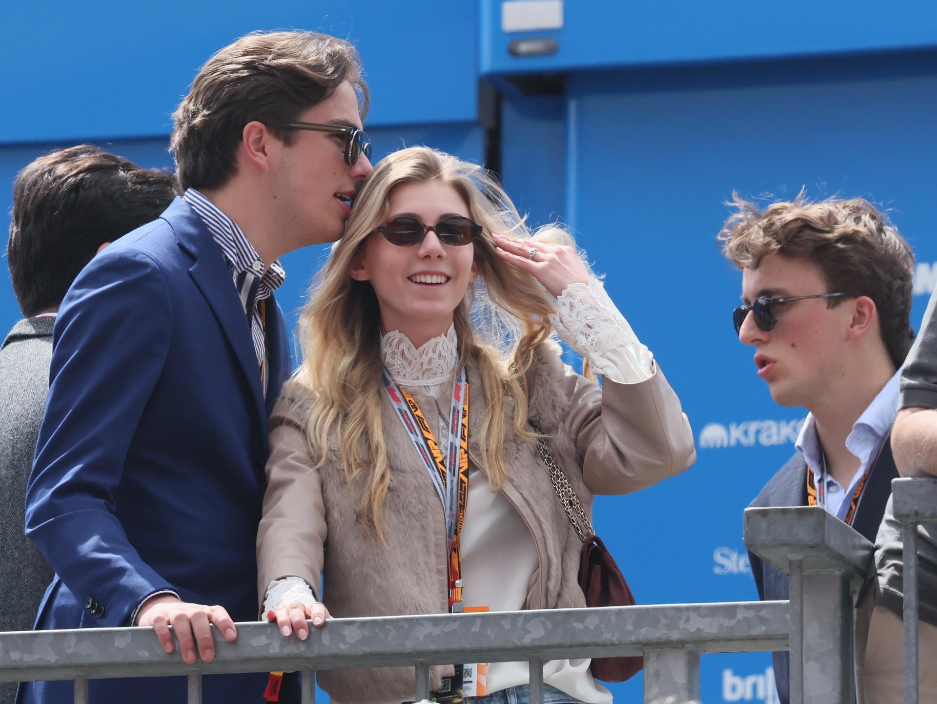 Prince Aymeric and his girlfriend Gersende Binet pictured at the Grand Prix F1 of Belgium race, in Spa-Francorchamps, Sunday 19 July 2026. The Spa-Francorchamps Formula One Grand Prix takes place this weekend, from July 17th to July 19th. BELGA PHOTO BENOIT DOPPAGNE
