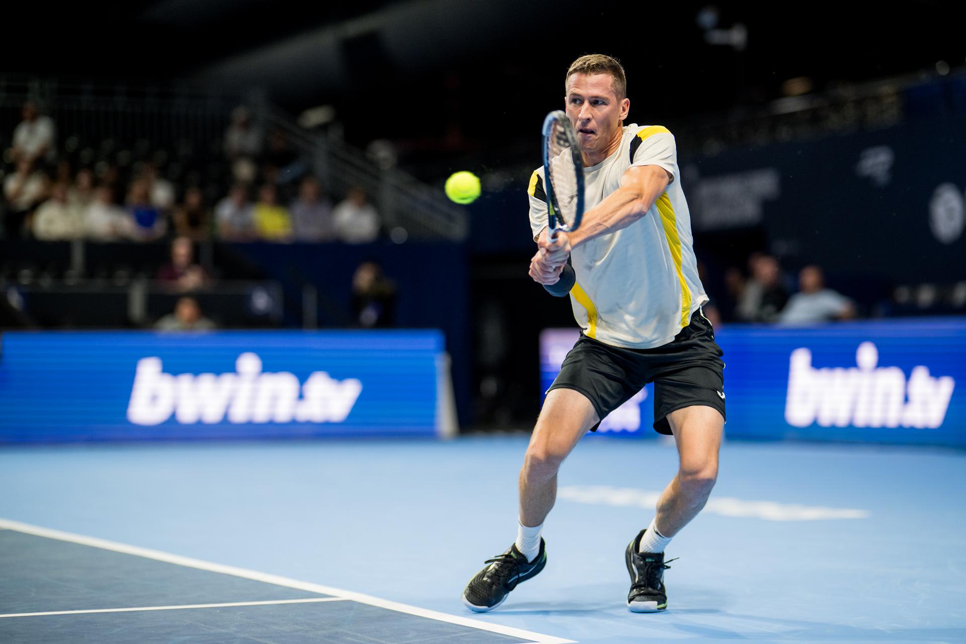 Kimmer Coppejans of Belgium pictured in action during the European Open ATP tennis tournament in Brussels, on Saterday 17 October. This year's edition of the tournament is taking place from 17 to 25 October BELGA PHOTO JASPER JACOBS