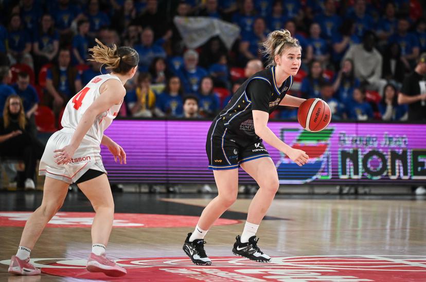 Castors' Anna Gret Asi pictured in action during a basketball match between Royal Castors Braine and Basket Namur Capitale, Sunday 22 March 2026 in Charleroi, the final of the women's Belgian 2026 Basketball Cup. BELGA PHOTO ELIAS ROM