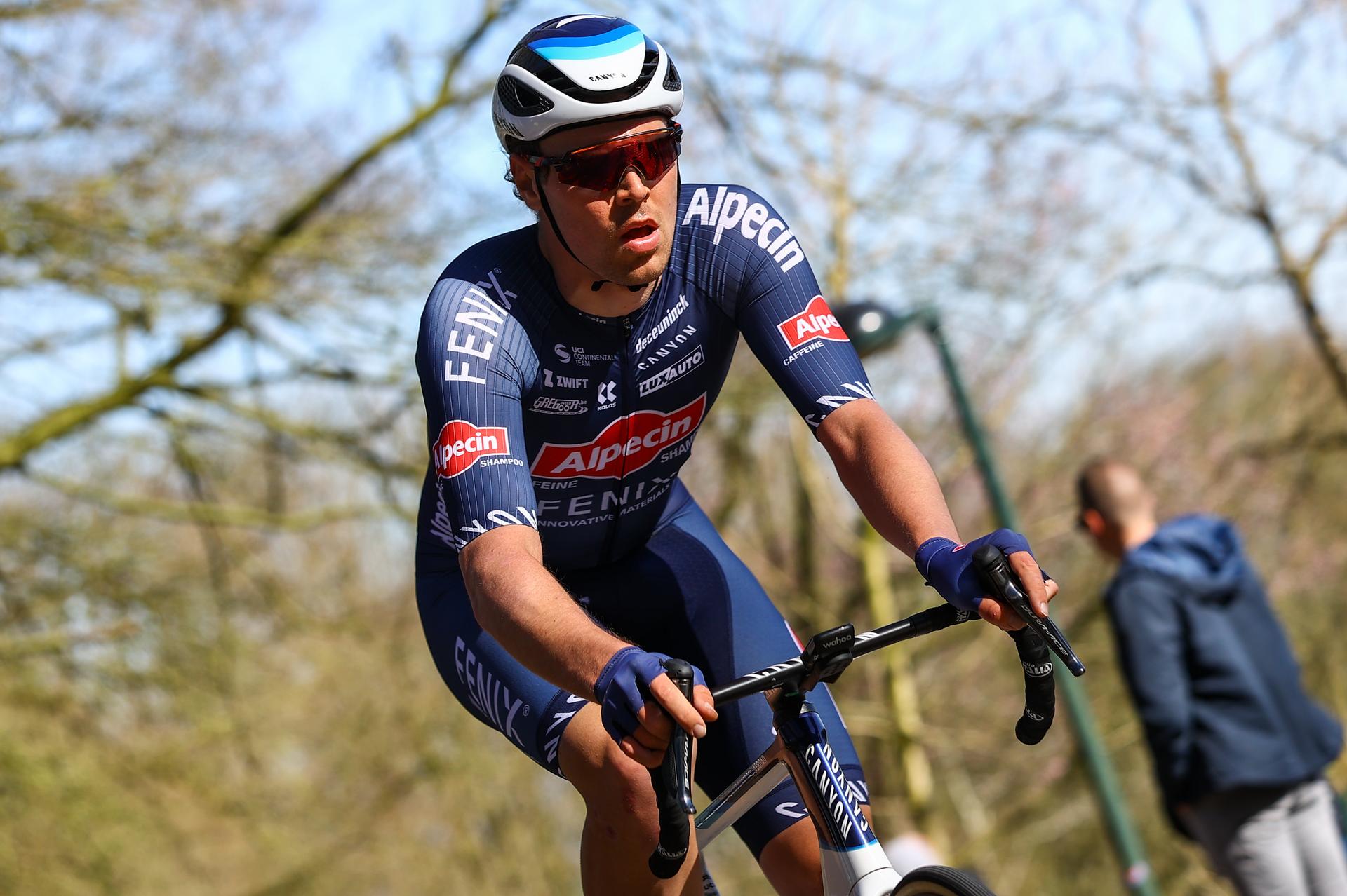 Belgian Simon Dehairs of Alpecin-Fenix and pictured in action during the 'Bredene Koksijde Classic' one day cycling race, 199 km from Bredene to Koksijde, Thursday 18 March 2021. BELGA PHOTO DAVID PINTENS