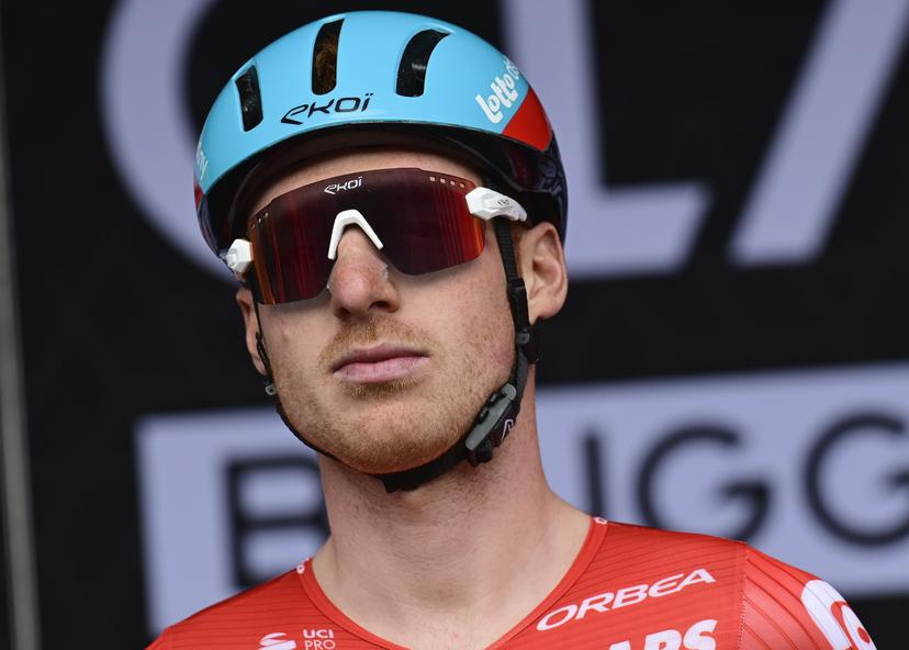 Belgian Milan Menten of Lotto Dstny pictured at the team presentation of the 'Classic Brugge-De Panne' men's elite one-day cycling race, 198,9 km from Brugge to De Panne, Wednesday 20 March 2024. BELGA PHOTO DIRK WAEM