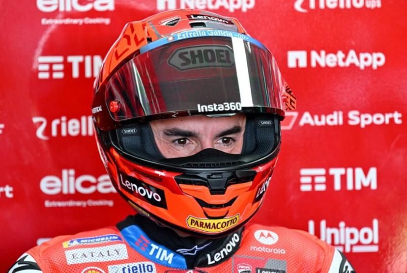 Ducati Lenovo Team's Spanish MotoGP rider Marc Marquez prepares for the free practice ahead of the MotoGP Indonesian Grand Prix at the Mandalika International Circuit in Mandalika, West Nusa Tenggara on October 3, 2025.  SONNY TUMBELAKA / AFP