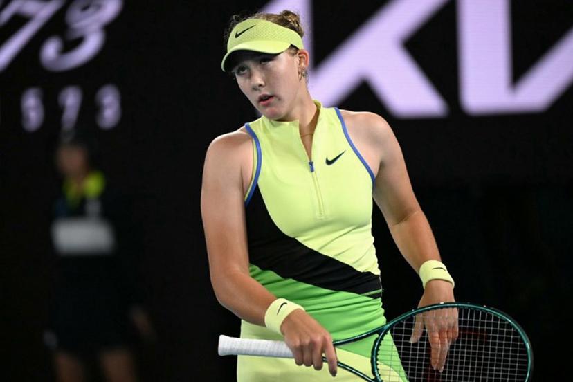 Russia's Mirra Andreeva reacts after a point against Ukraine's Elina Svitolina during their women's singles match on day eight of the Australian Open tennis tournament in Melbourne on January 25, 2026.  WILLIAM WEST / AFP
