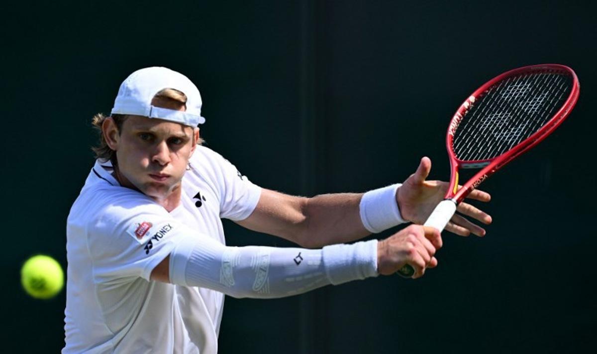 Belgium's Zizou Bergs returns against Britain's Arthur Fery during their men's singles third round tennis match on the sixth day of the 2026 Wimbledon Championships at The All England Lawn Tennis and Croquet Club in Wimbledon, southwest London, on July 4, 2026.  Kirill KUDRYAVTSEV / AFP