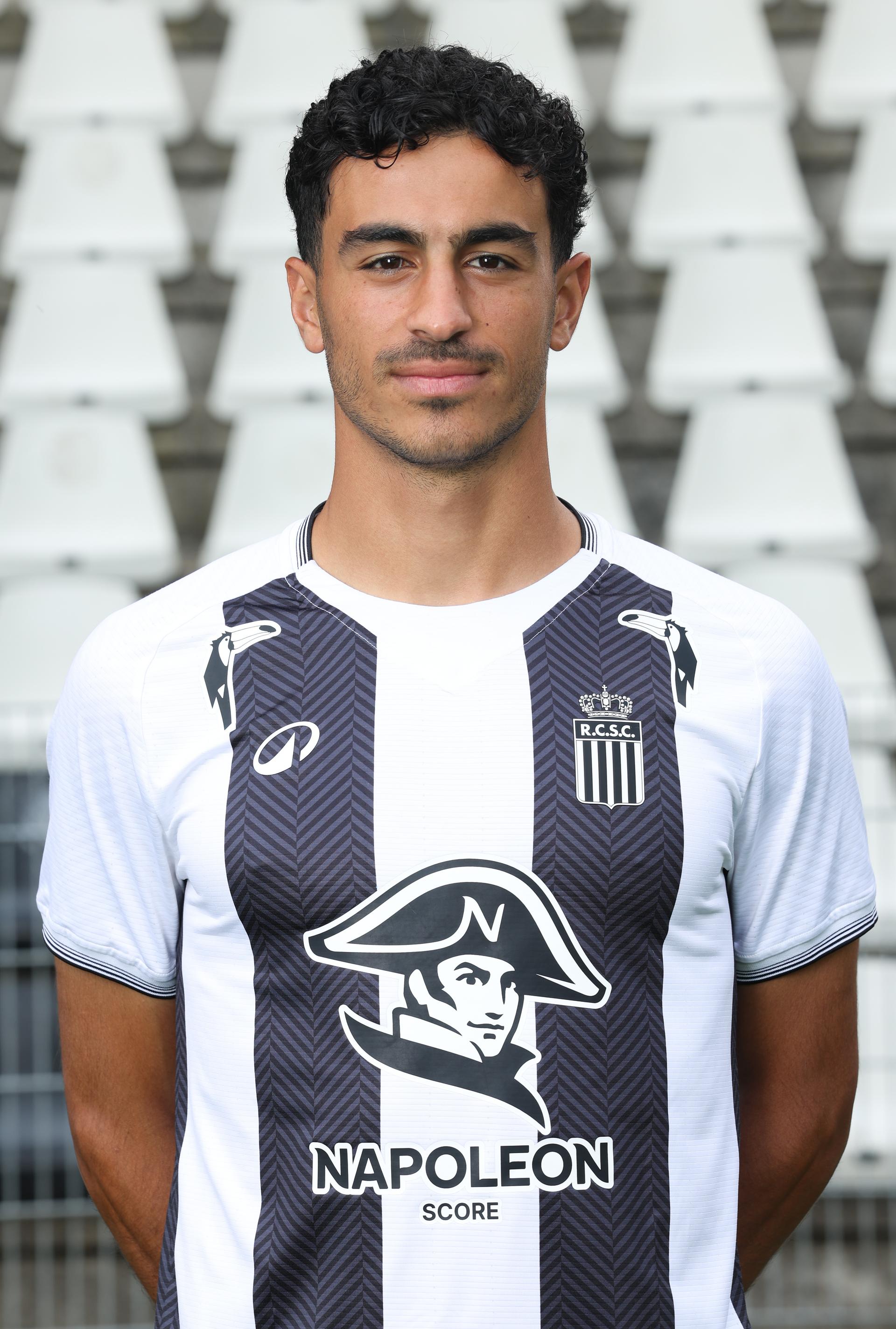 Charleroi's Stelios Andreou poses for a portrait picture at the 2025-2026 season photoshoot of Belgian Jupiler Pro League team Sporting Charleroi, Monday 21 July 2025 in Charleroi. BELGA PHOTO VIRGINIE LEFOUR