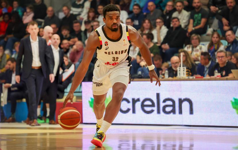 Belgium's Retin Obasohan fights for the ball during a basketball match between Belgian national team Belgian Lions and Hungary, Monday 01 December 2025 in Mons, qualifier 2/6 for the men's 2027 FIBA World Championships. BELGA PHOTO VIRGINIE LEFOUR