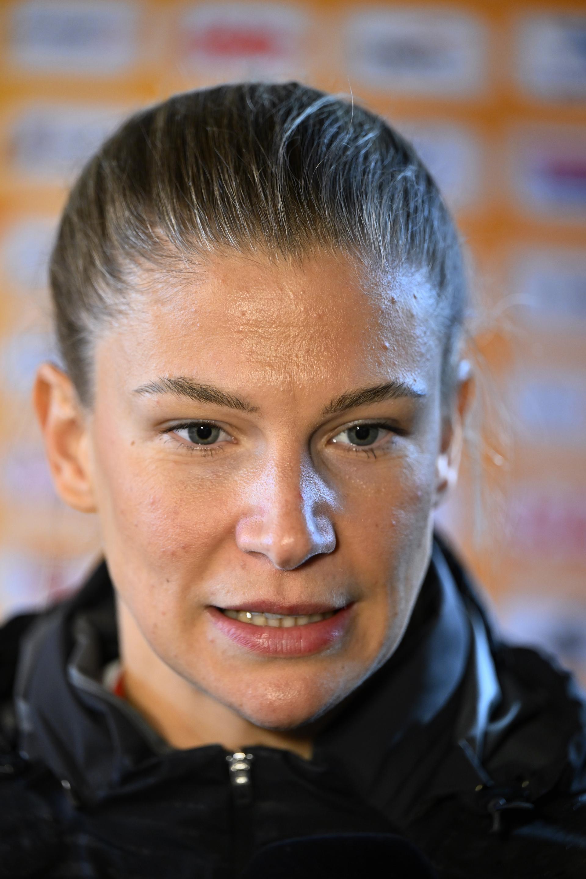 Belgium's Justine Vanhaevermaet pictured during a press conference of Belgium's national women's team the Red Flames ahead of Nations League soccer games against Ireland, the return leg in the Promotion/relegation play-off, on Monday 27 October 2025 in Tubize. Flames lost 4-2 the first leg. BELGA PHOTO ERIC LALMAND