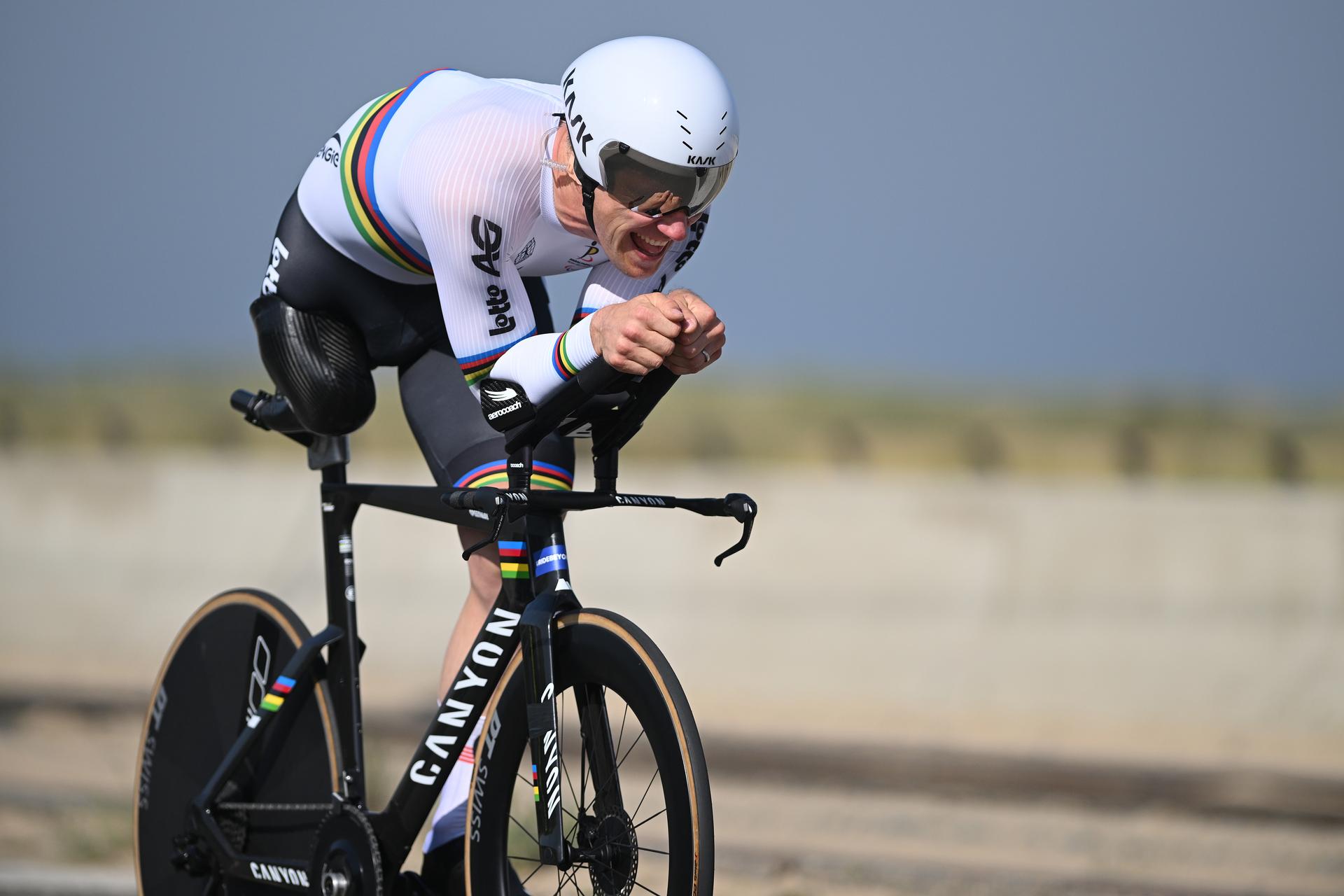 VROMANT Ewoud pictured in action during the time trials at the UCI Para-Cycling Road World Cup event, Friday 02 May 2025, in Oostende. The UCI Para-Cycling Road World Cup takes place from 01 to 04 May in Oostende and Brugge. BELGA PHOTO LUC CLAESSEN