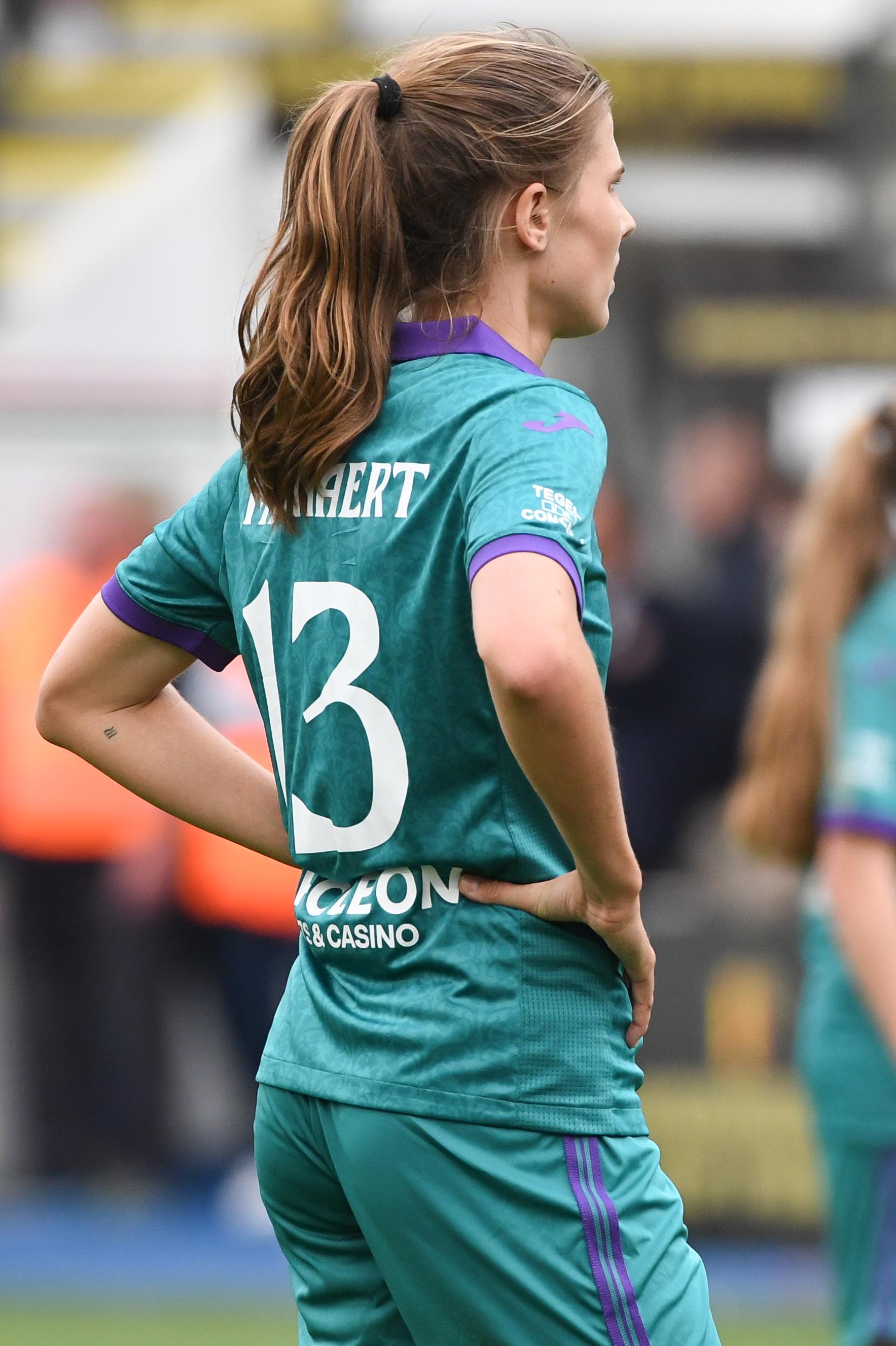 Anderlecht's Marie Minnaert looks dejected after losing a soccer match between RSC Anderlecht and Standard Femina de Liege, the final of the Belgian Cup, in Heverlee, Monday 21 April 2025. BELGA PHOTO JILL DELSAUX