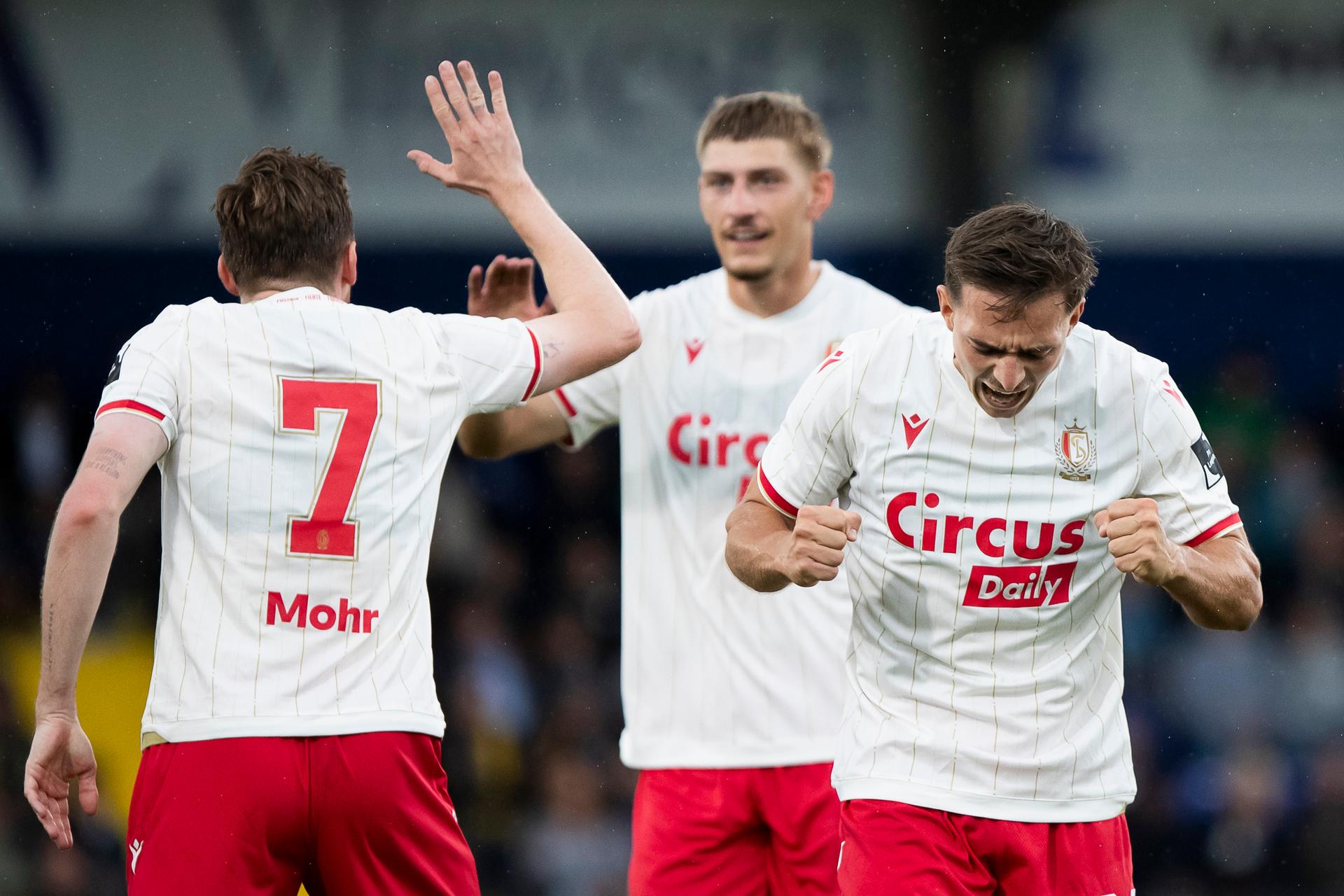 Standard's Casper Nielsen celebrates after scoring during a soccer match between KVC Westerlo and Standard de Liege, Sunday 21 September 2025 in Westerlo, on day 8 of the 2025-2026 'Jupiler Pro League' first division of the Belgian championship. BELGA PHOTO KRISTOF VAN ACCOM
