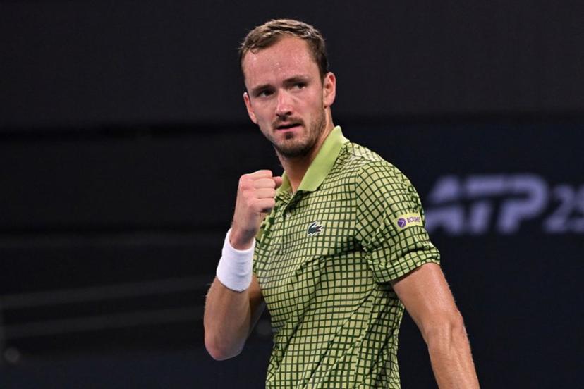 Daniil Medvedev of Russia reacts during the men's singles final against Brandon Nakashima of the US at the Brisbane International tennis tournament in Brisbane on January 11, 2026.   William WEST / AFP
