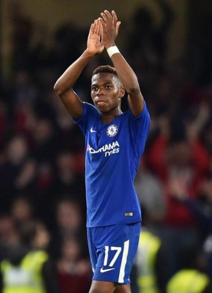 Chelsea's Belgian midfielder Charly Musonda applauds the fans following the English League Cup third round football match between Chelsea and Nottingham Forest at Stamford Bridge in London on September 20, 2017. Chelsea won the match 5-1. Glyn KIRK / AFP RESTRICTED TO EDITORIAL USE. No use with unauthorized audio, video, data, fixture lists, club/league logos or 'live' services. Online in-match use limited to 75 images, no video emulation. No use in betting, games or single club/league/player publications.


