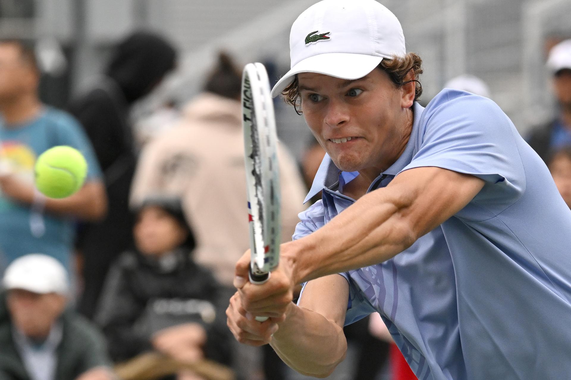 Belgian Alexander Blockx pictured during a tennis match between Belgian Blockx and Belgian Coppejans, in the second round of the qualifications for the men's signles of the 2025 US Open Grand Slam tennis tournament in New York City, USA, Thursday 21 August 2025. BELGA PHOTO TONY BEHAR