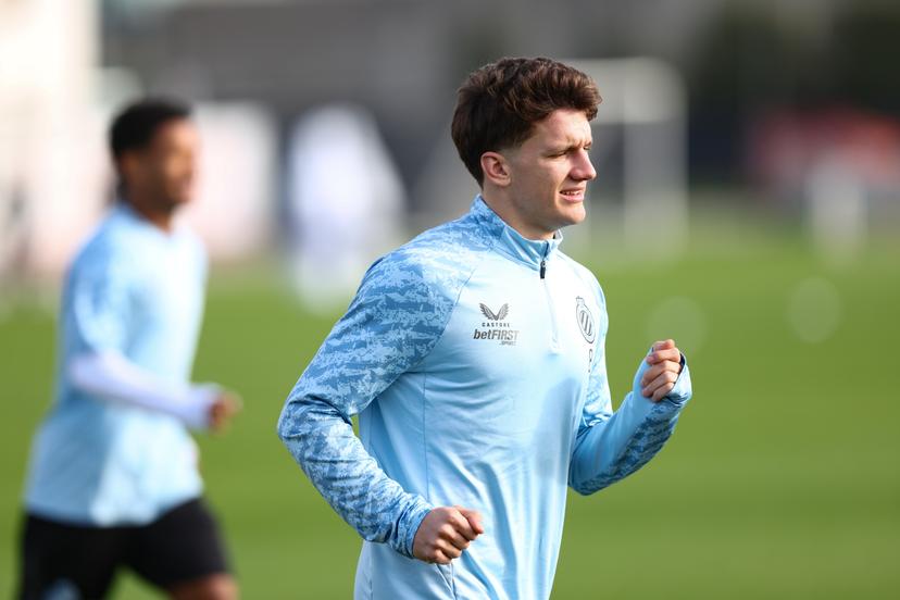 Club's Christos Tzolis pictured during a training session of Belgian soccer team Club Brugge KV, on Tuesday 21 October 2025 in Knokke-Heist. The team is preparing for tomorrow's game against German FC Bayern Munchen, on day three of the League phase of the UEFA Champions League tournament. BELGA PHOTO BRUNO FAHY