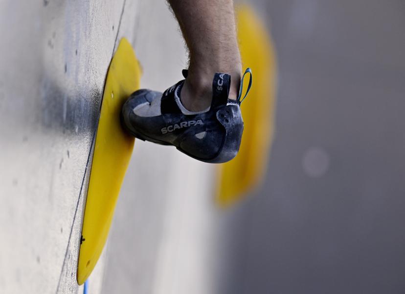 Illustration picture shows a climbing shoe during the qualifications for the men's sport climbing boulder event, at the European Championships Munich 2022, in Munich, Germany, on Thursday 11 August 2022. The second edition of the European Championships takes place from 11 to 22 August and features nine sports. BELGA PHOTO ERIC LALMAND