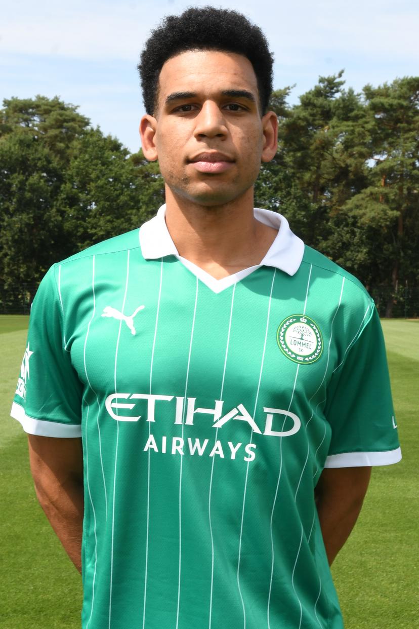 Lommel's Shawn Adewoye poses for a picture at the 2026-2027 season photoshoot of Belgian Jupiler Pro League team Lommel SK, Monday, August 3, 2026, in Lommel. BELGA PHOTO JILL DELSAUX