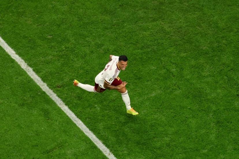 Spain's defender #12 Pedro Porro celebrates scoring his team's second goal during the 2026 World Cup football tournament semi-final match between France and Spain at the Dallas Stadium in Arlington on July 14, 2026.   Odd ANDERSEN / AFP